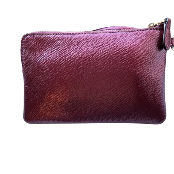 Coach Metallic Red Crossgrain Leather Corner Zip Wristlet- Authentic - Picture 3 of 8